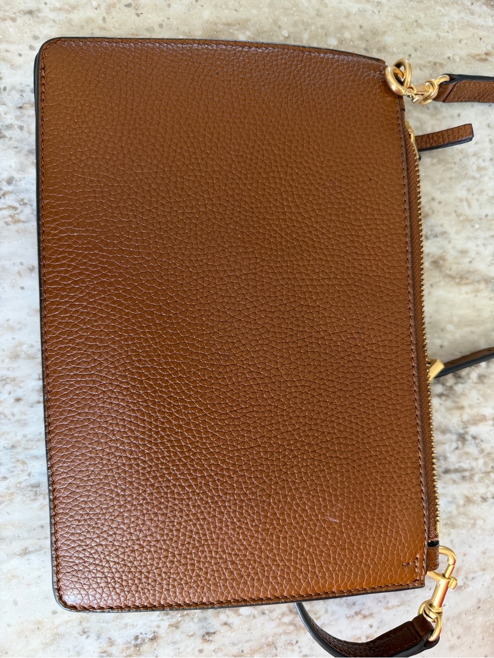 Tory Burch Brown Pebbled Leather Double-Zip Crossbody with Gold Hardware - Picture 3 of 8